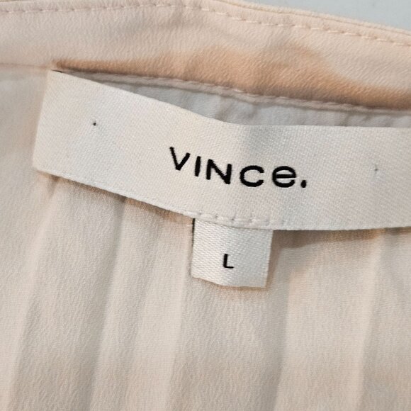 Vince Pale Blush Tossed Poppy Pleated Blouse Size Large Top 3/4 Sleeve Floral - Picture 8 of 12